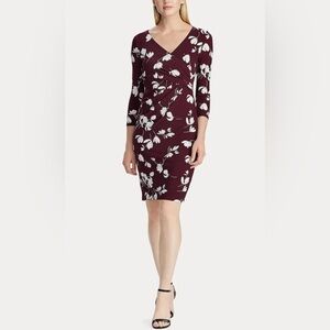 Lauren Ralph Lauren Womens Jersey Three Quarter Sleeve Dress Passion Plum/Cream